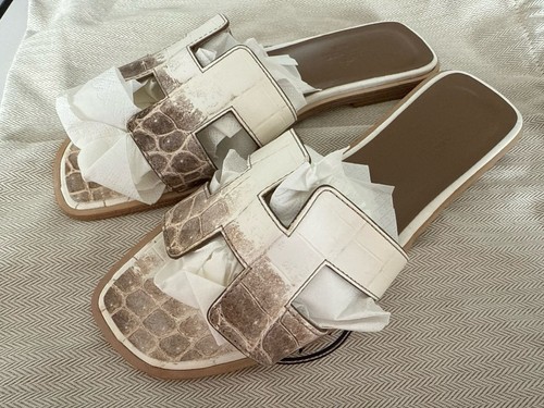 Hermès Himalayan Crocodile Oran Slides Size 37 Retail $11k