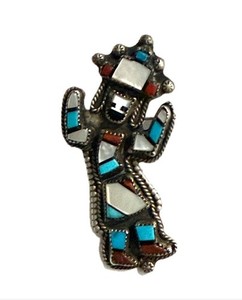 XL Zuni Kachina Dancer Sterling Multi-Stone Inlay Turquoise Brooch/Pendant