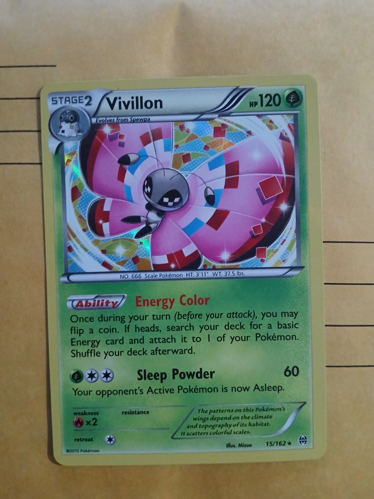 Vivillon 15/162 Breakthrough Holo Rare Pokemon Card