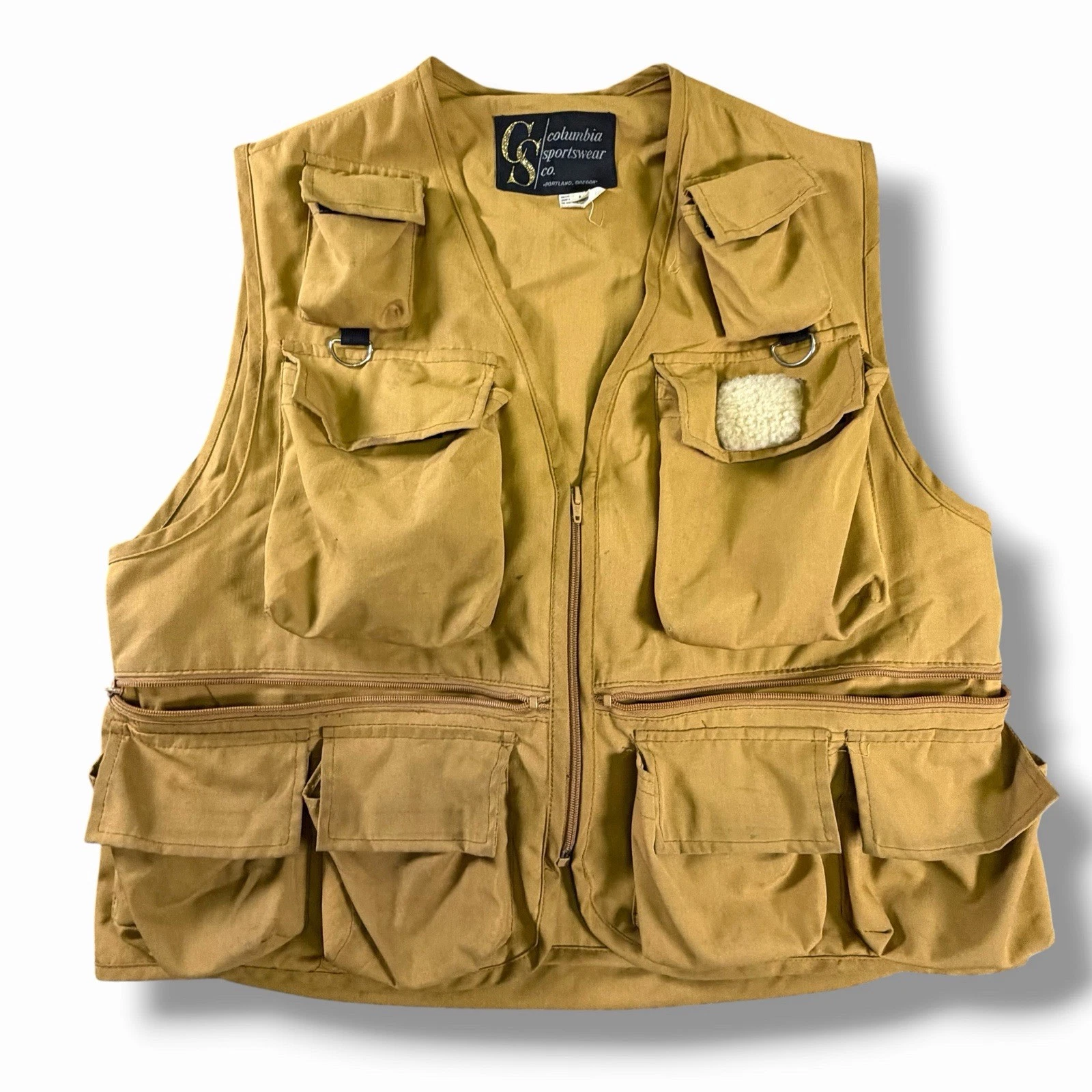 Vintage Columbia Photography Vest Mens Medium Brown Fishing Hunting Safari