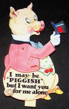 Vintage Carrington Co Pig Die-Cut Stand-Up Valentine Card Humorous