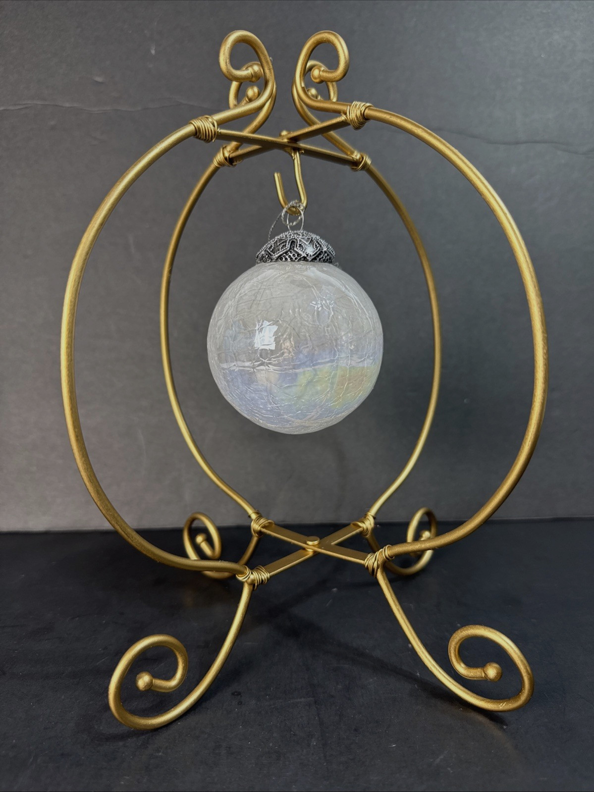 Gold Metal Ornament Holder DisplayStand (Folding) + Clear Crackle Glass Ornament