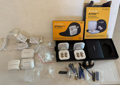 Lot of Audien Atom Pro Atom One Rechargeable Over-The-Counter (OTC) Hearing Aids