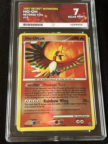 Ho-Oh 10/132 Secret Wonders Pokemon Card 2007 Reverse Holo Ace 7 Grade Near Mint