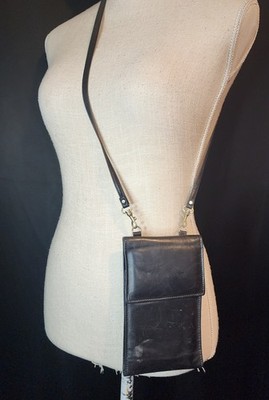 Vintage Leather No Name Black Crossbody Checkbook Bag