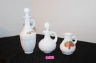 (P-4) Lot of 3 Vintage Avon® White Milk Glass Oil / Vinegar Cruets & 2 Stoppers