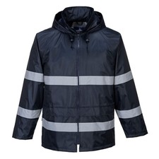 Men's Hi Vis Waterproof Hooded Classic Iona Reflective Rain Jacket Medium Navy
