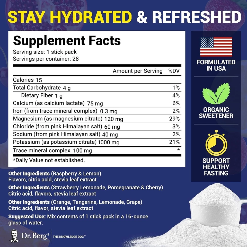 Dr. Berg Sugar Free Electrolyte Powder Variety Pack – 28 Keto Hydration Packets - Image 3 of 4