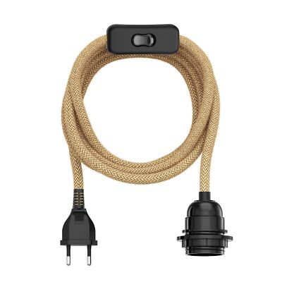 Hanf-Kabel / Textilkabel LEKA, Stecker, Schalter, beige , 3m, Lampen-Fassung, 1x