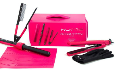 NuMe Power Couple Tourmaline Ceramic Heat Proetction 6 Pc Hair Iron Set Pink