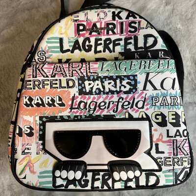 KARL LAGERFELD PARIS Maybelle Collection Multicolor Graffiti Backpack White NWOT