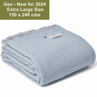EX LARGE TWEEDMILL 100% Wolle Schlafsofa Decke GEO DUCK EGG BLAU & GRAU ÜBERWURF