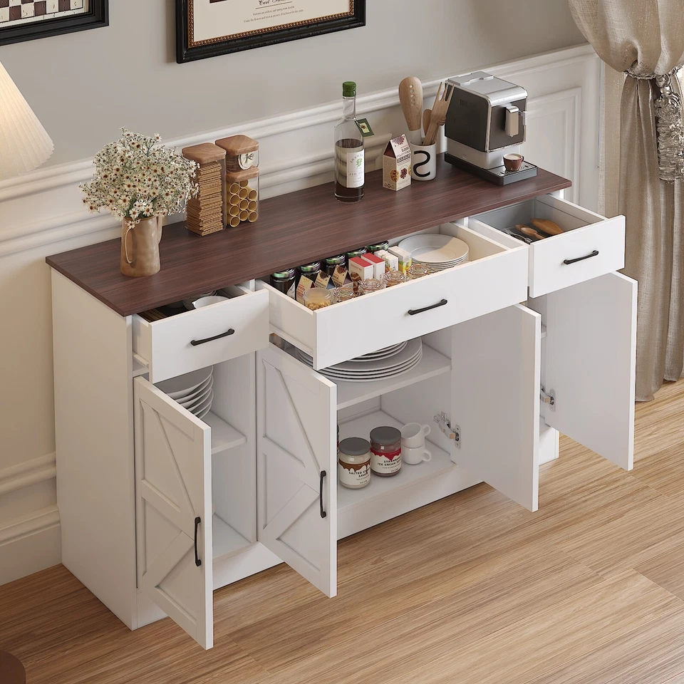 55" Sideboard Buffet Cabinet with Storage with 4 Doors, 3 Drawers and Shelves - Image 4 of 4