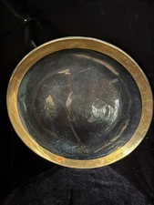 Annieglass Signed Roman Antique Crackled 24k Gold Rimmed  13.5” Round Plate Rim