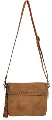 3D Belt Co. ANGEL RANCH CROSSBODY TAN PURSE w/ Conceal carry Strap Silver studs