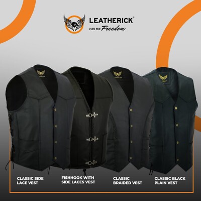 Klassische schwarze Herren-Motorradweste Biker-Stil Echtleder abgeschnittene Westen
