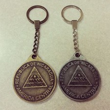 LARGE HUGE 2 INCH NICARAGUA COAT OF ARMS METAL HANDMADE KEYCHAIN 2 COLORS NEW