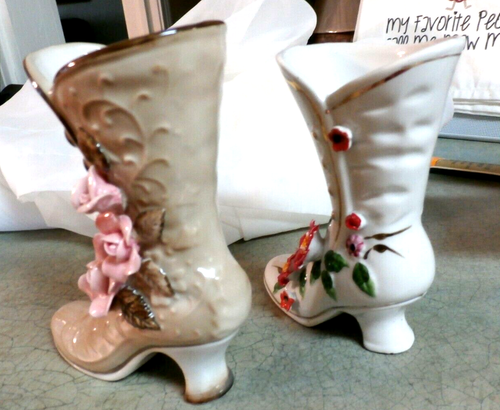 SET OF 2 VINTAGE LATE 1800'S LADIES CERAMIC BOOTS - Picture 4 of 7