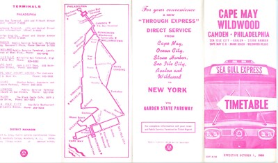 Fahrplan Buslinie Philadelphia PA nach Cape May und Wildwood NJ 1. Oktober 1966