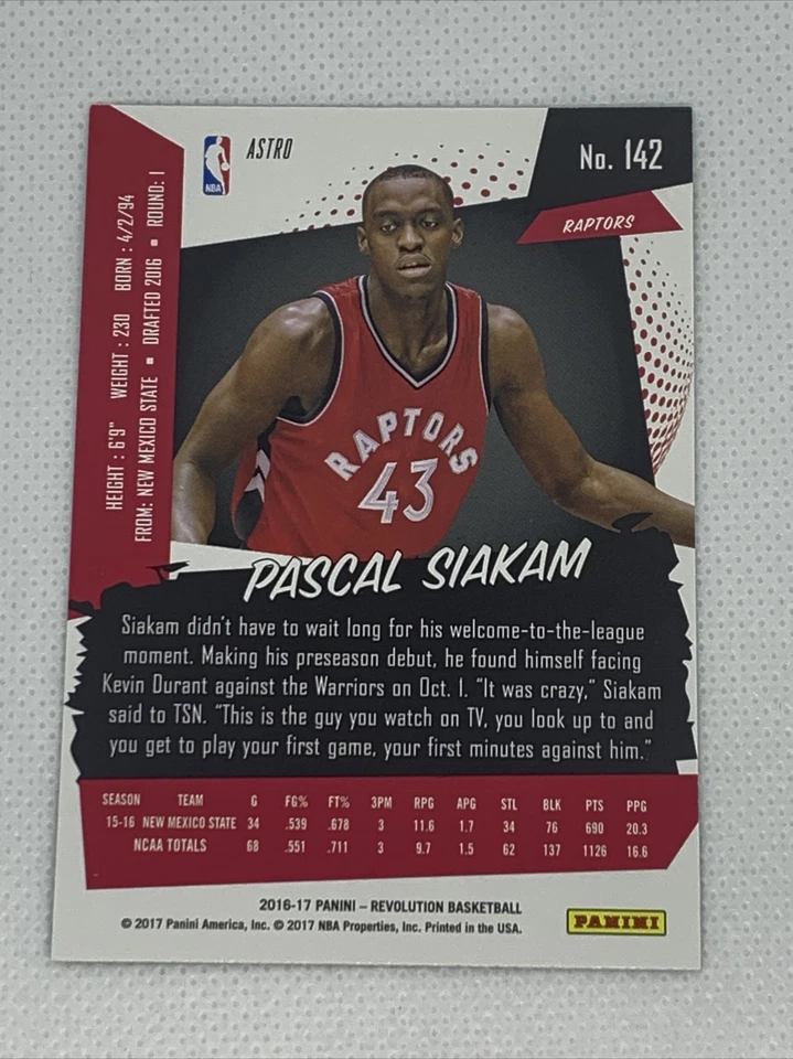 2016-17 Panini Revolution Pascal Siakam Astro Parallel Rookie RC #142 Raptors - Image 2 of 2