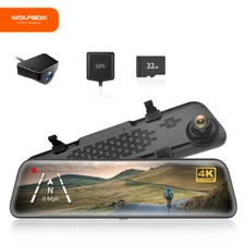 WOLFBOX 12" 4K Mirror Car Camera WDR Backup Camera, Free SD & GPS Full HD