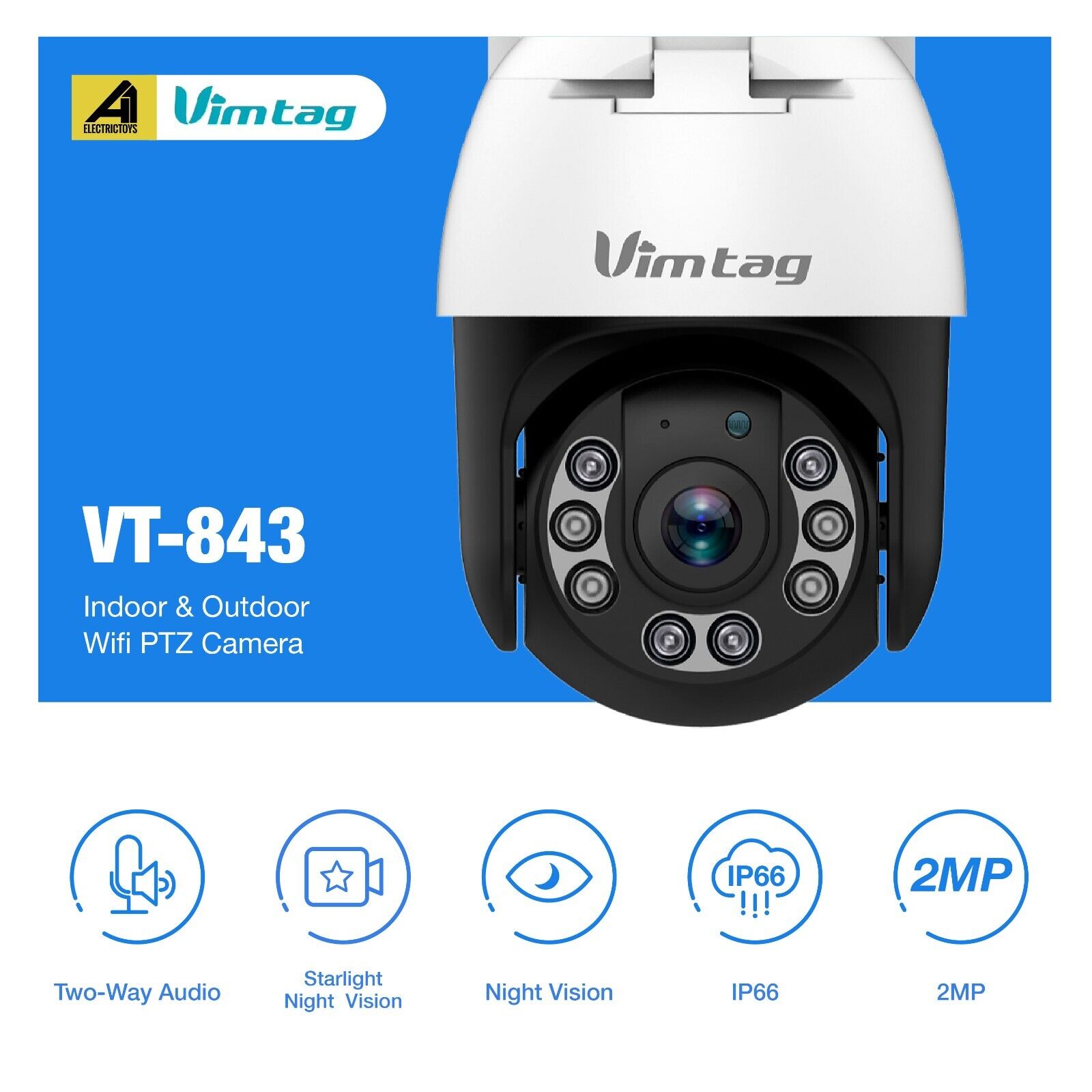 Vimtag VT-843 Home Security PT Smart IP Camera 1080P Outdoor Waterpoof WiFi