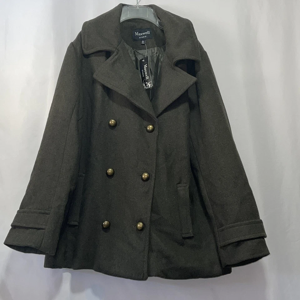 Maxwell Studio pea coat dark green womens size xl nwt e2400 - Image 2 of 4