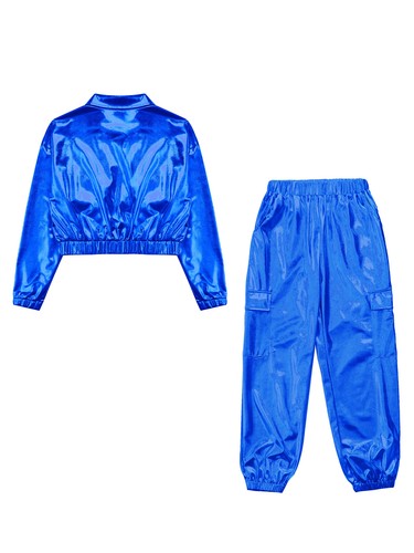 Unisex Kids Dancewear Ballroom Sweatsuit Shoot Outfits Athletic 2 Piece Set Top - Picture 93 of 143