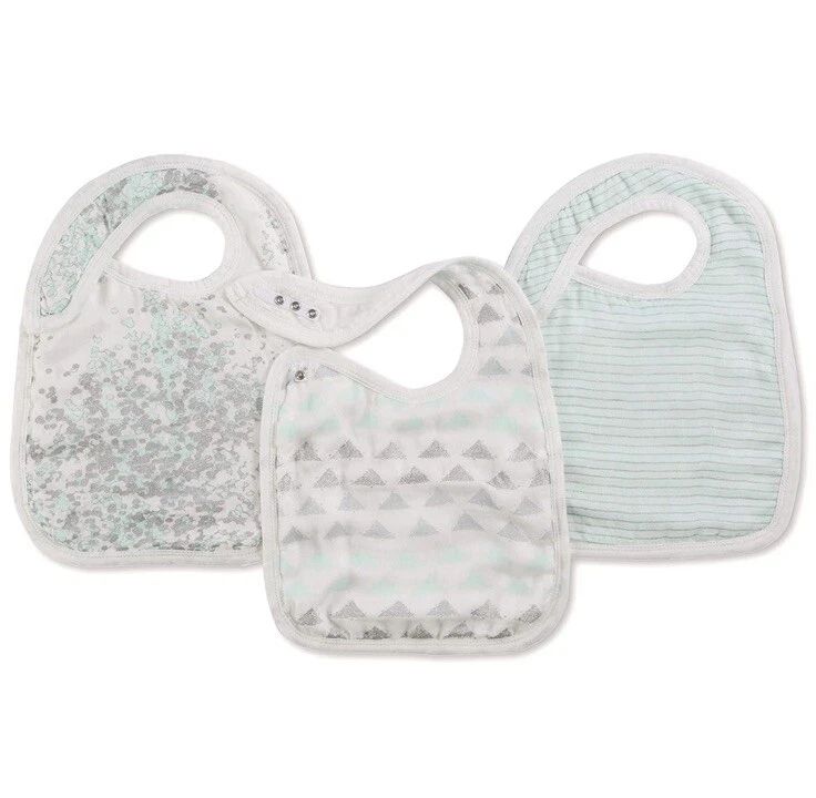 Aden + Anais Silky Soft Metallic Snap Baby Bibs 3-Pack Skylight Birch Rare HTF