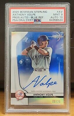 Anthony Volpe 2020 Bowman Sterling Blue Refractor /25 Auto PSA 9