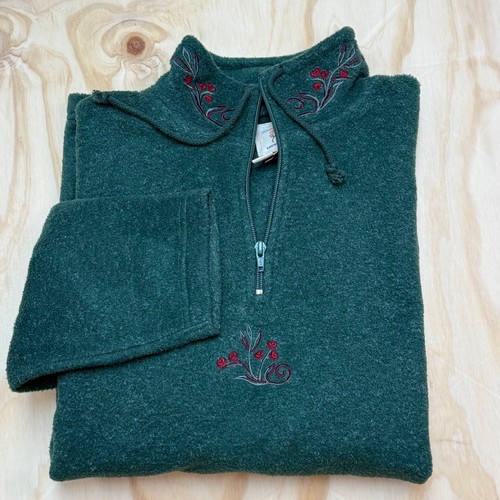 Victorias Secret Country Forest Green Floral Embroidered Fleece Pullover cottage