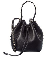 Valentino Rockstud Grainy Leather Bucket Bag Women's Black