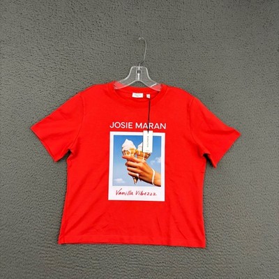 Babaton Aritzia x Josie Maran Shirt Womens Small Red Graphic Cotton Knit Casual