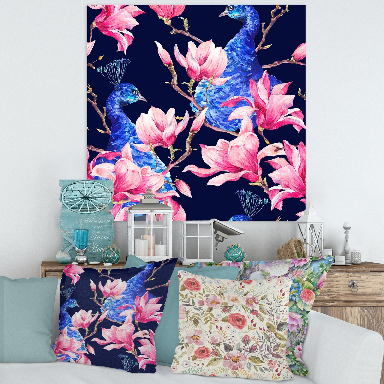Peacock Pink Magnolia Flowers II Traditional Canvas Art by Designart  