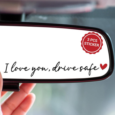 3PCS I Love You Drive Safe Mirror Sticker (Black), Car Stickers & Decals, Cute C