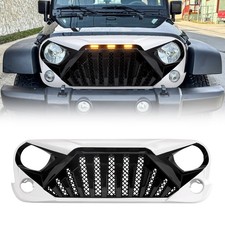 White Black Front Mesh Grille Wamber Lights For 07-18 Jeep Wrangler Jk Jku