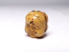 Japan Antique okame dual face Ojime bead inro netsuke sagemono rare Meiji era 