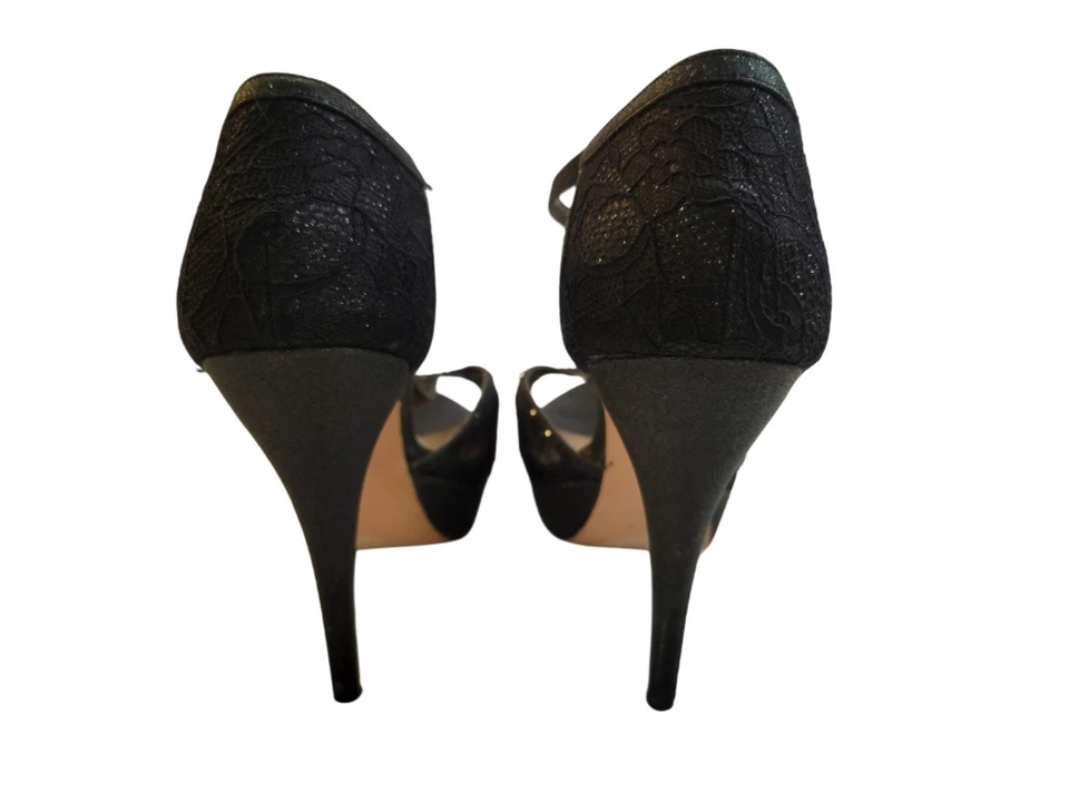 Salto agulha De Blossom preto de renda com miçangas no tornozelo tamanho 7,5 - Imagem 3 de 4