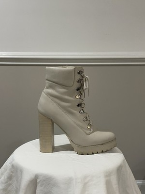 Steve Madden Women's Leather Chunky Heel Ankle Boot Winter White Sz 8
