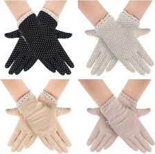 4 Pairs Summer Women Dots Sun Uv Protection Gloves Cotton Lace Anti-Skid Driving