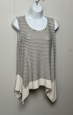 #ad Kim amp; Cami Womens Gray and Cream Striped Tank Top with High Low Loose Hem Size S $8.00