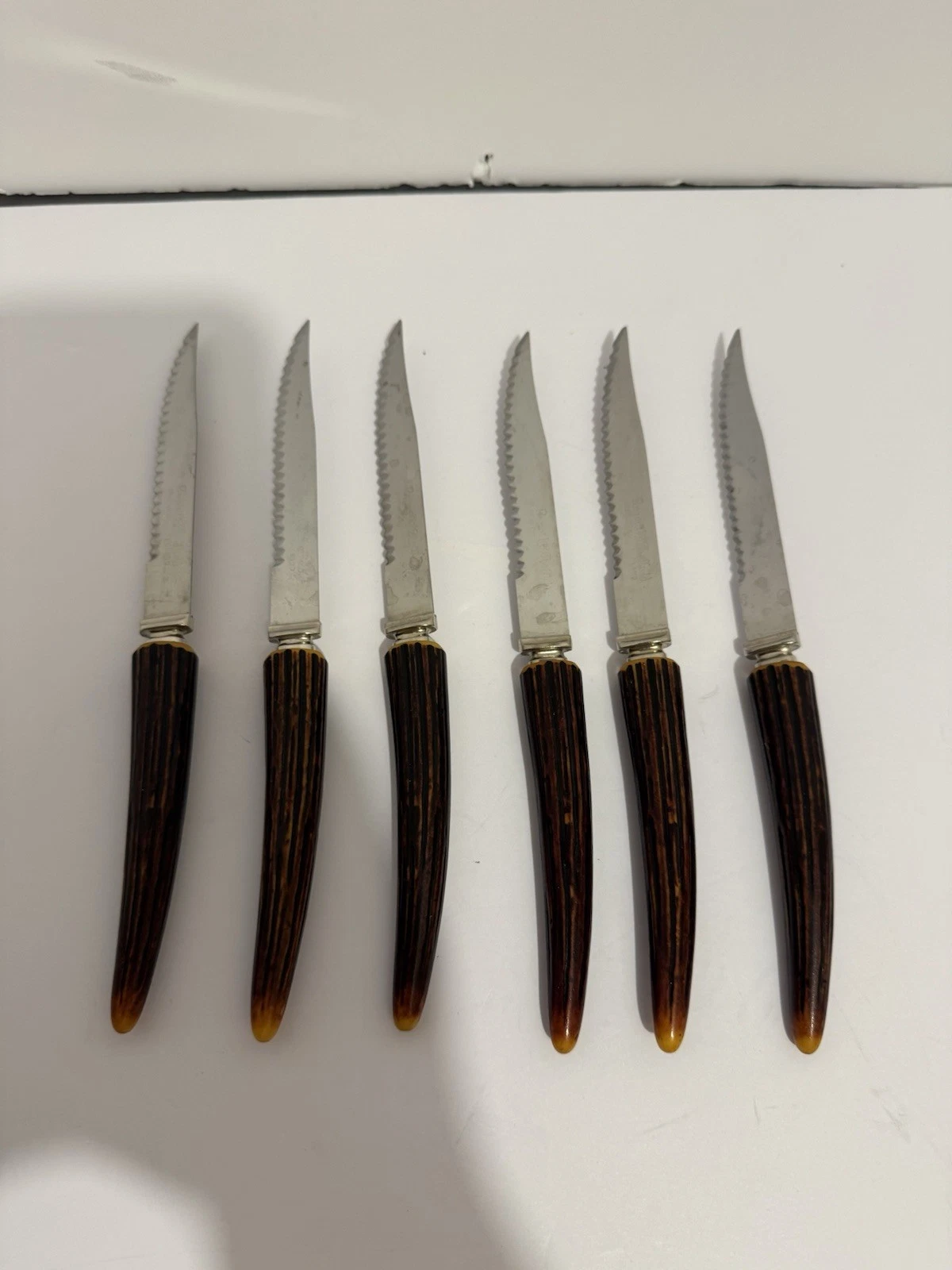 Serrated Knife Sheffield England Crown Crest Stainless Steel Bakelite Set Of 6