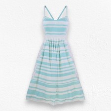 Moulinette Soeurs Blue White Striped Lace Inset Fit & Flare Midi Dress Size 6