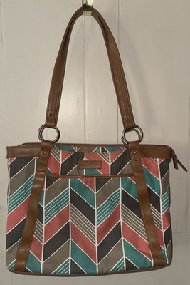 Kailo Chic Coral Turquoise Chevron Pattern Computer Laptop Travel  Tote Bag
