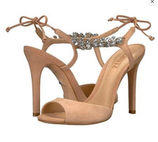Schutz NEW Vasti Heels Nude Suede Rhinestone Anthropologie Leather Size 7.5