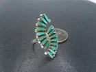 Vtg Sterling Silver & Needlepoint Turquoise Ring, Unsigned, Size 6.5, 3.4g