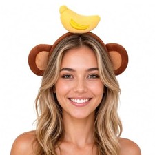 Unisex Monkey Ears Headband with Crown on The Top Monkey Headband Animals Cos...