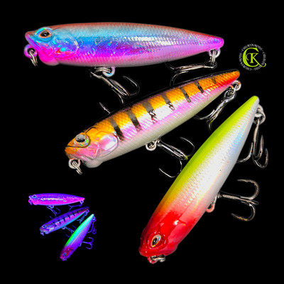 3x 6,6cm Topwater UV Glider Jerkbait Jerk Popper Kunstköder Twitchbait Pike NEW