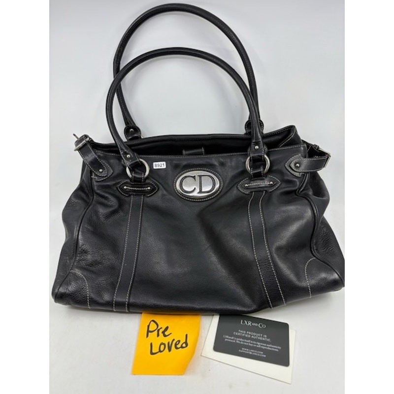 Christian Dior Leather Silver Hardware Handbag Snap Closure Black