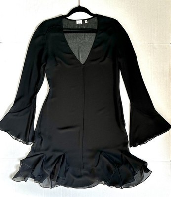 Aritzia Wilfred Folia Black Sheer V-Neck Ruffle Mini Dress Women's Size Small